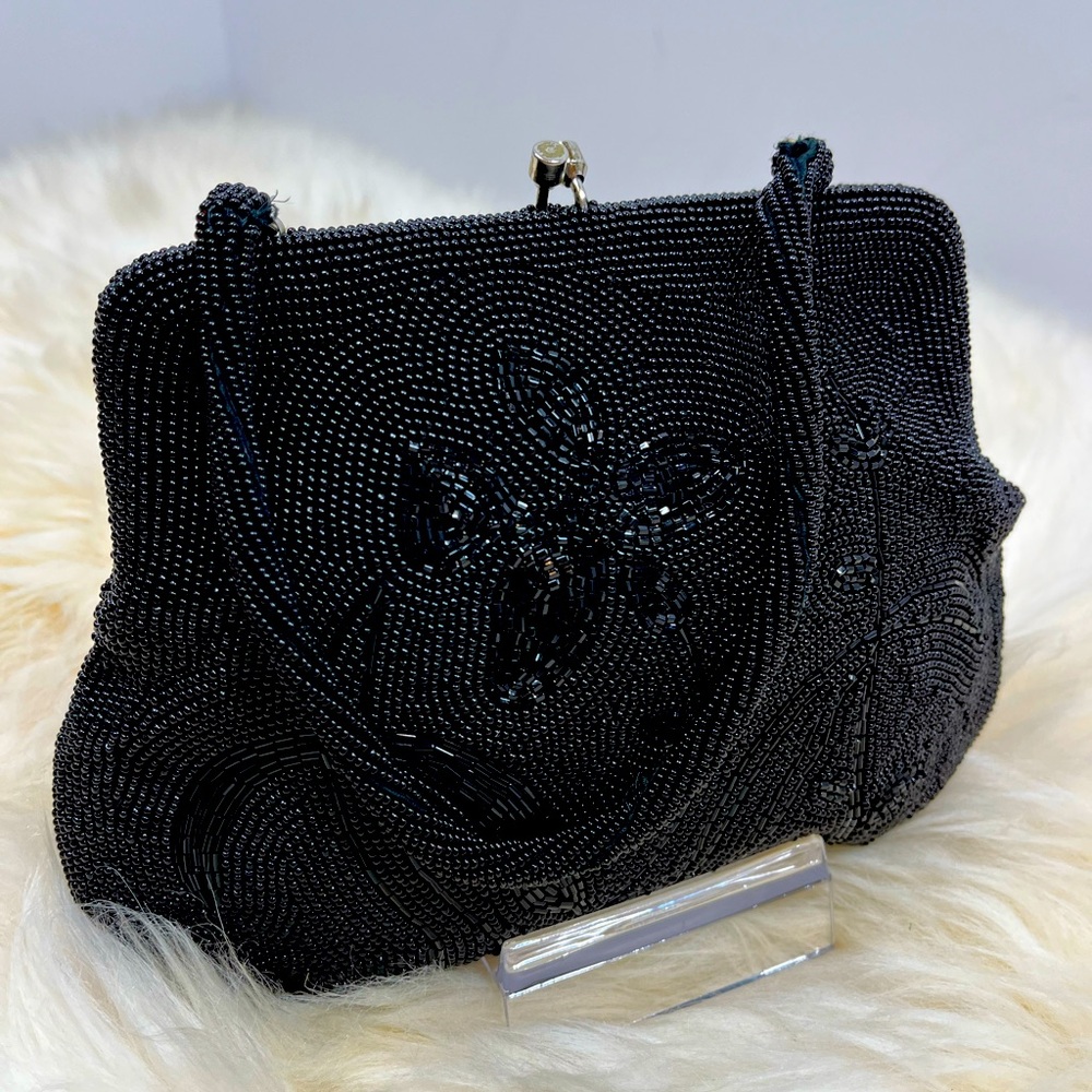 Vintage 1930s Black Beaded Evening Handbag